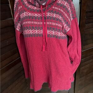 Eddie Bauer Red Cowl Sweater with Fair Isle Pattern